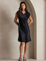 [Black] SilkSilky-CA Cap Sleeve V Neck Dress 001