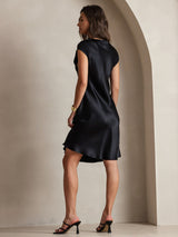[Black] SilkSilky-CA Cap Sleeve V Neck Dress 002