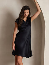 [Black] SilkSilky-CA Cap Sleeve V Neck Dress 004