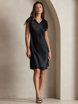 [Black] SilkSilky-CA Cap Sleeve V Neck Dress 005
