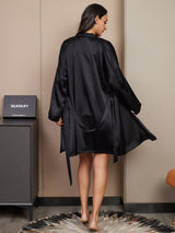 [Black] SilkSilky-CA 3/4 Sleeve V Neck Women's Pajamas 002