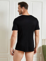 [Black] SilkSilky-CA 100% Silk Jersey Short Sleeve Crew Neck Men's T-Shirt 002