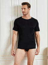 [Black] SilkSilky-CA 100% Silk Jersey Short Sleeve Crew Neck Men's T-Shirt 005