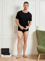 [Black] SilkSilky-CA 100% Silk Jersey Short Sleeve Crew Neck Men's T-Shirt 007