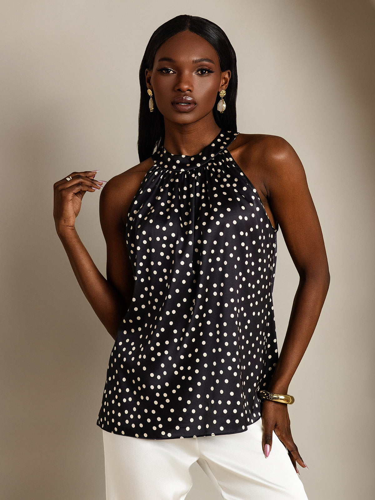 [Black+White] SilkSilky-CA 19Momme Silk Sleeveless Womens T-Shirt 001