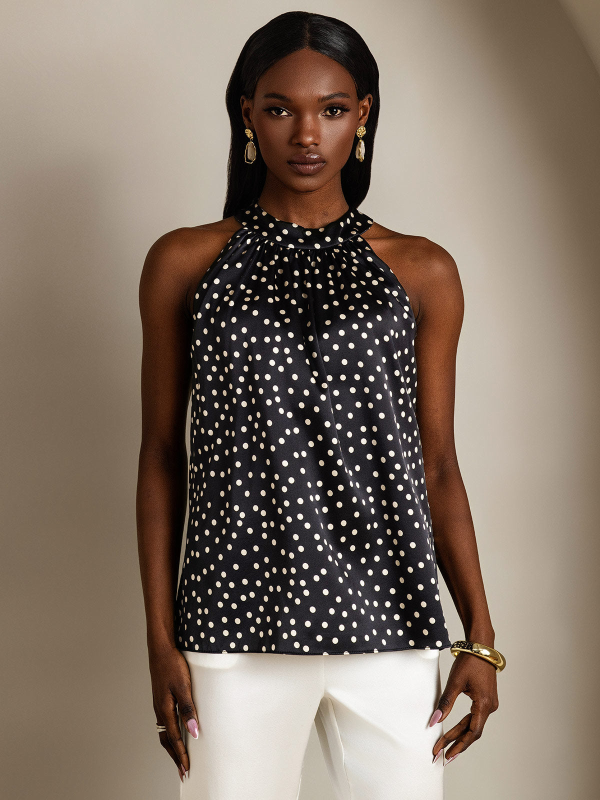 [Black+White] SilkSilky-CA 19Momme Silk Sleeveless Womens T-Shirt 003