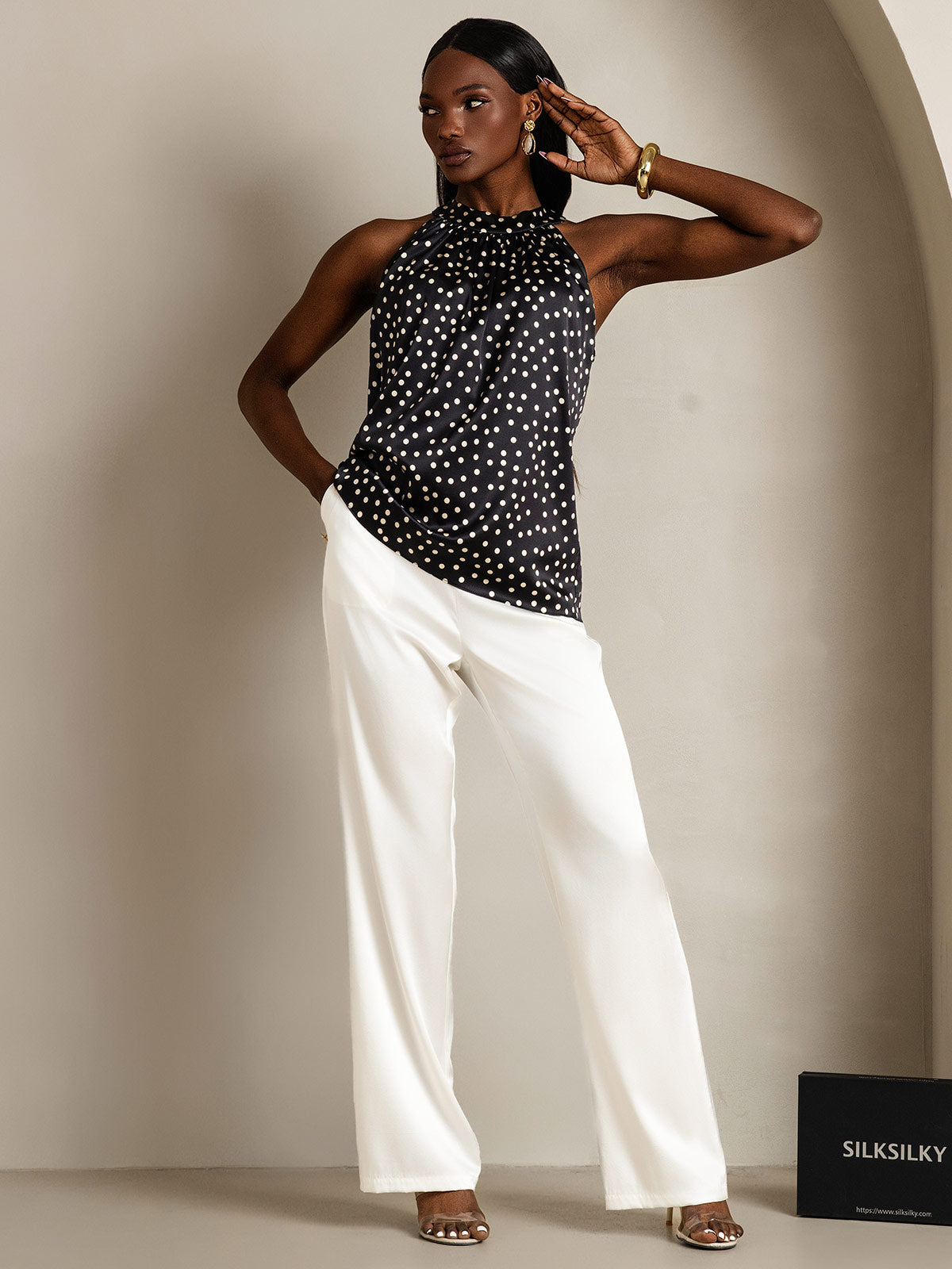 [Black+White] SilkSilky-CA 19Momme Silk Sleeveless Womens T-Shirt 006