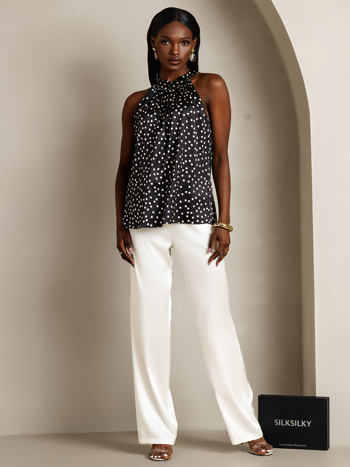 [Black+White] SilkSilky-CA 19Momme Silk Sleeveless Womens T-Shirt 007