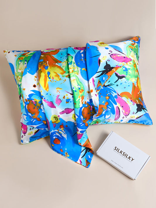 100% Mulberry Silk Pillowcase - Blue Bloom