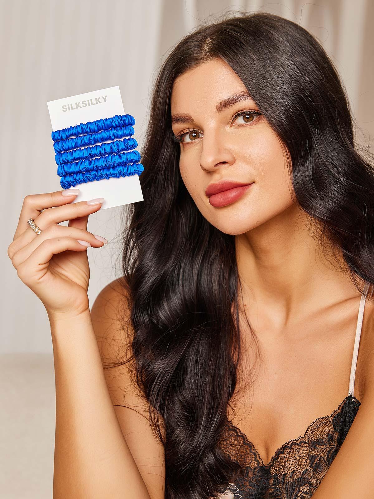 [Blue] SilkSilky-CA 19Momme Scrunchie 001