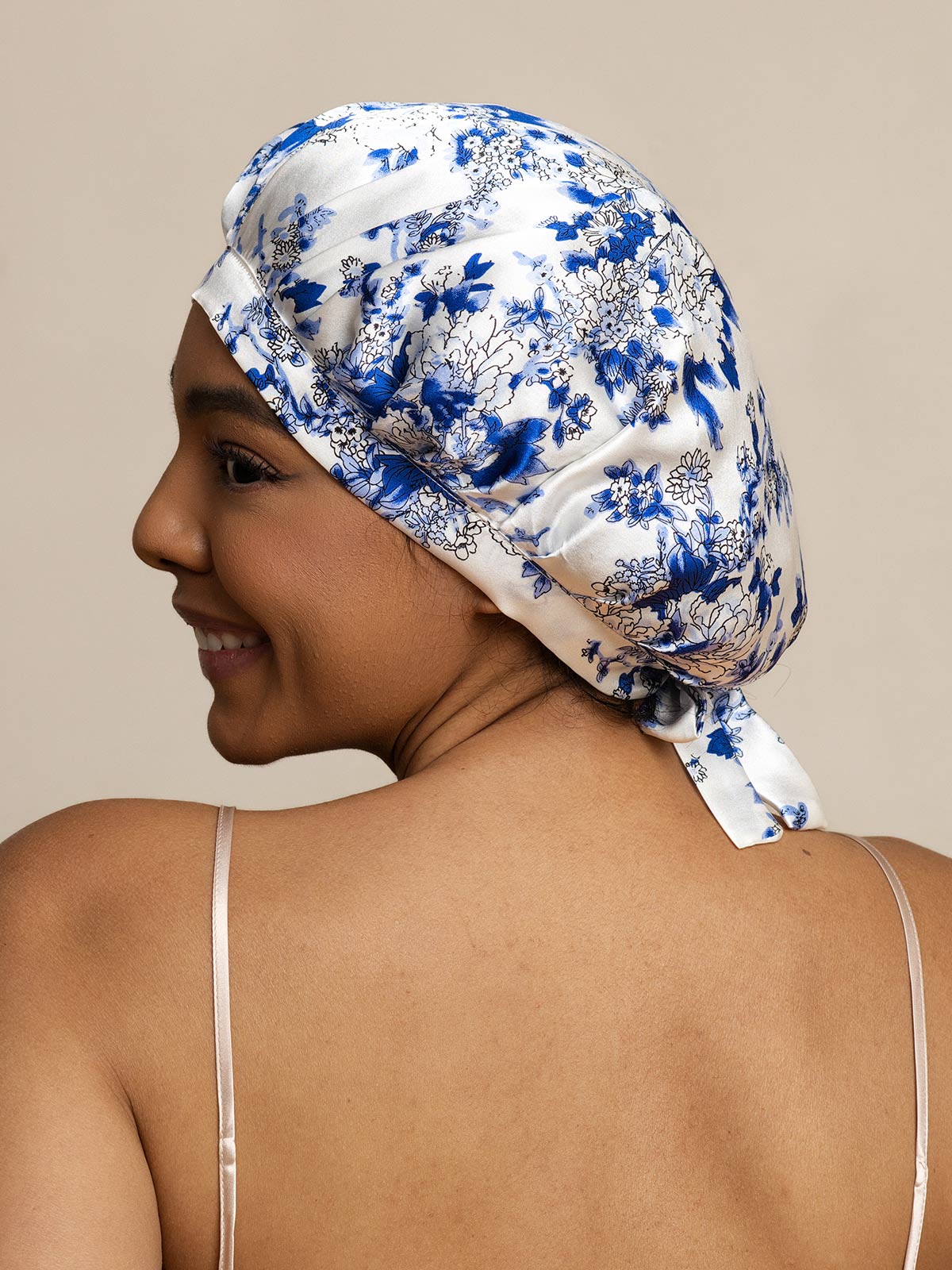 [Blue and White Porcelain] SilkSilky-CA Pure Silk Sleep Cap 004