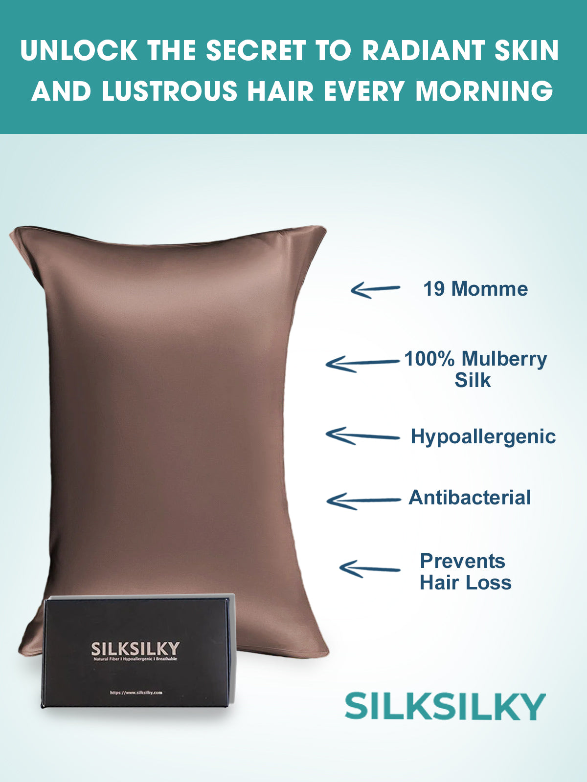 [Brown] SilkSilky-CA 19Momme Pure Silk Pillowcase 002
