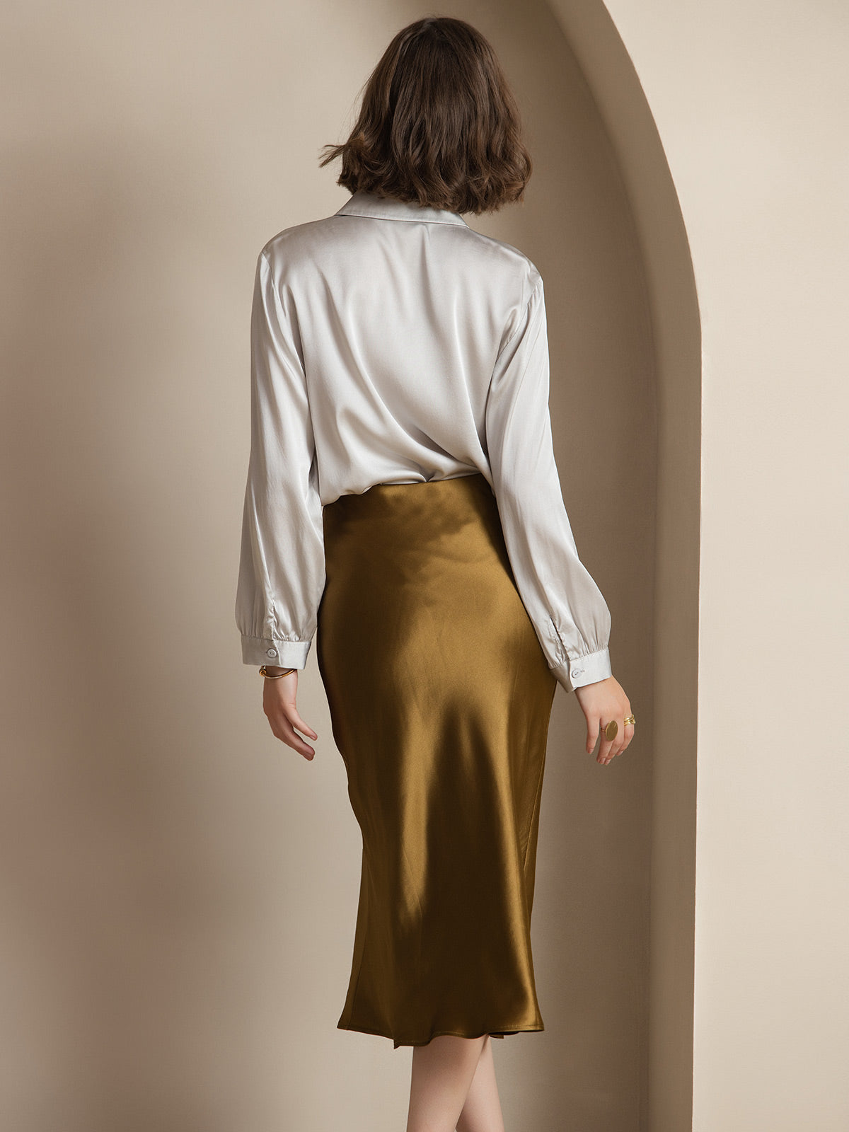 [Brown] SilkSilky-CA 19Momme Pure Silk Skirt 002
