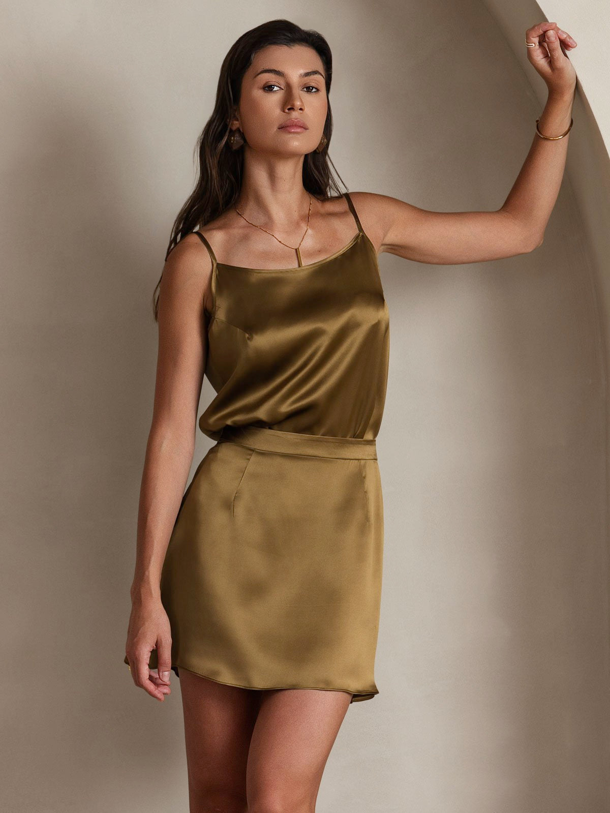 [Brown] SilkSilky-CA 19Momme Silk Skirt 001