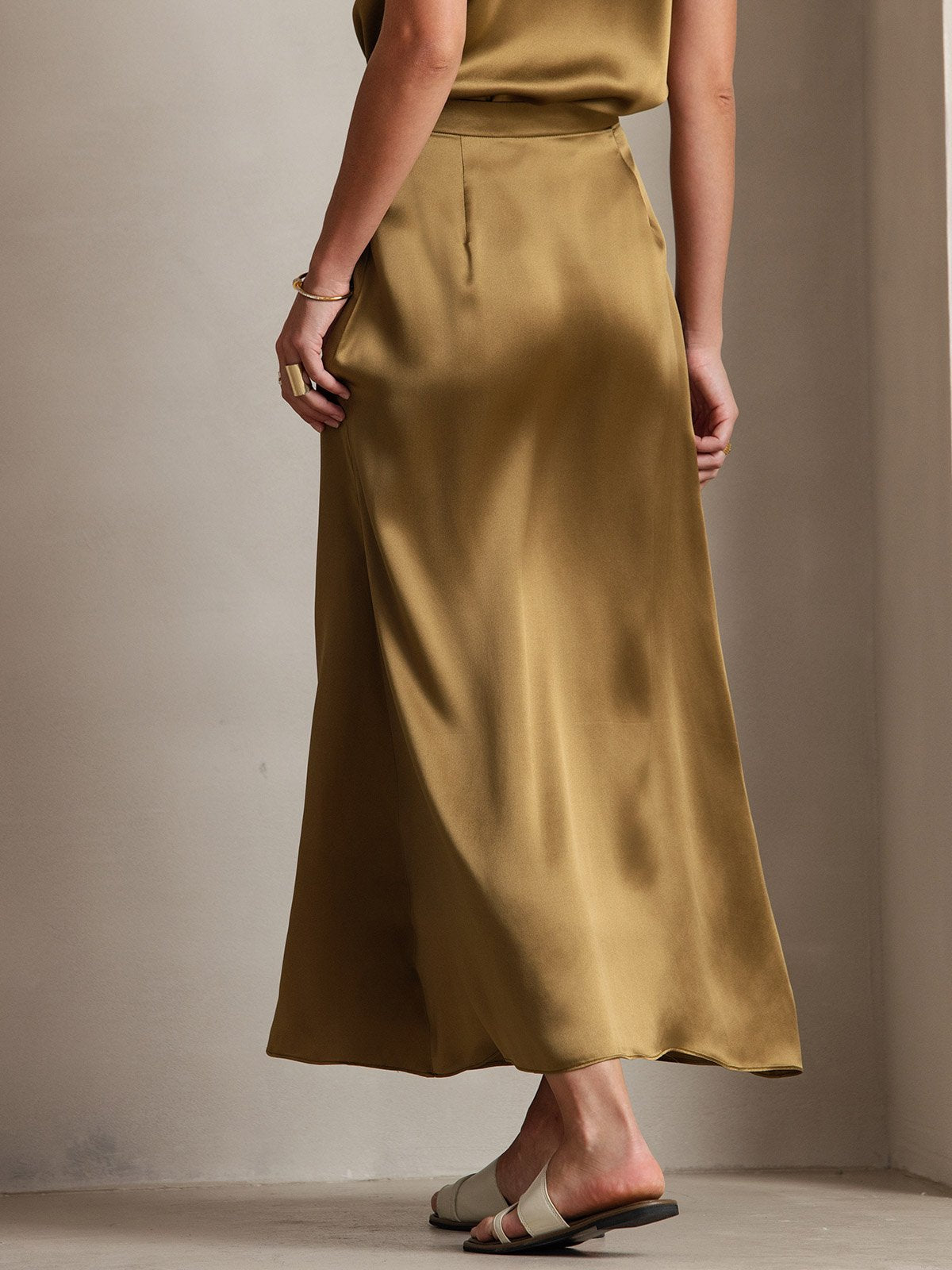 [Brown] SilkSilky-CA 19Momme Silk Skirt 002