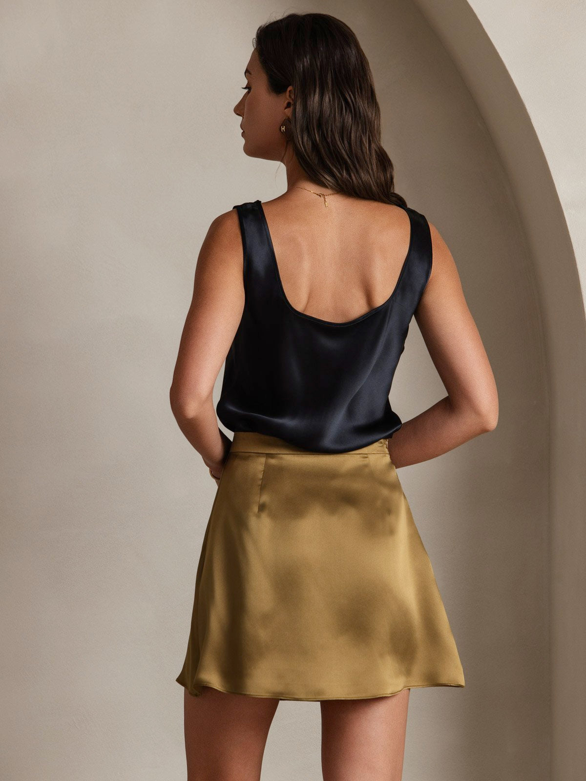 [Brown] SilkSilky-CA 19Momme Silk Skirt 002