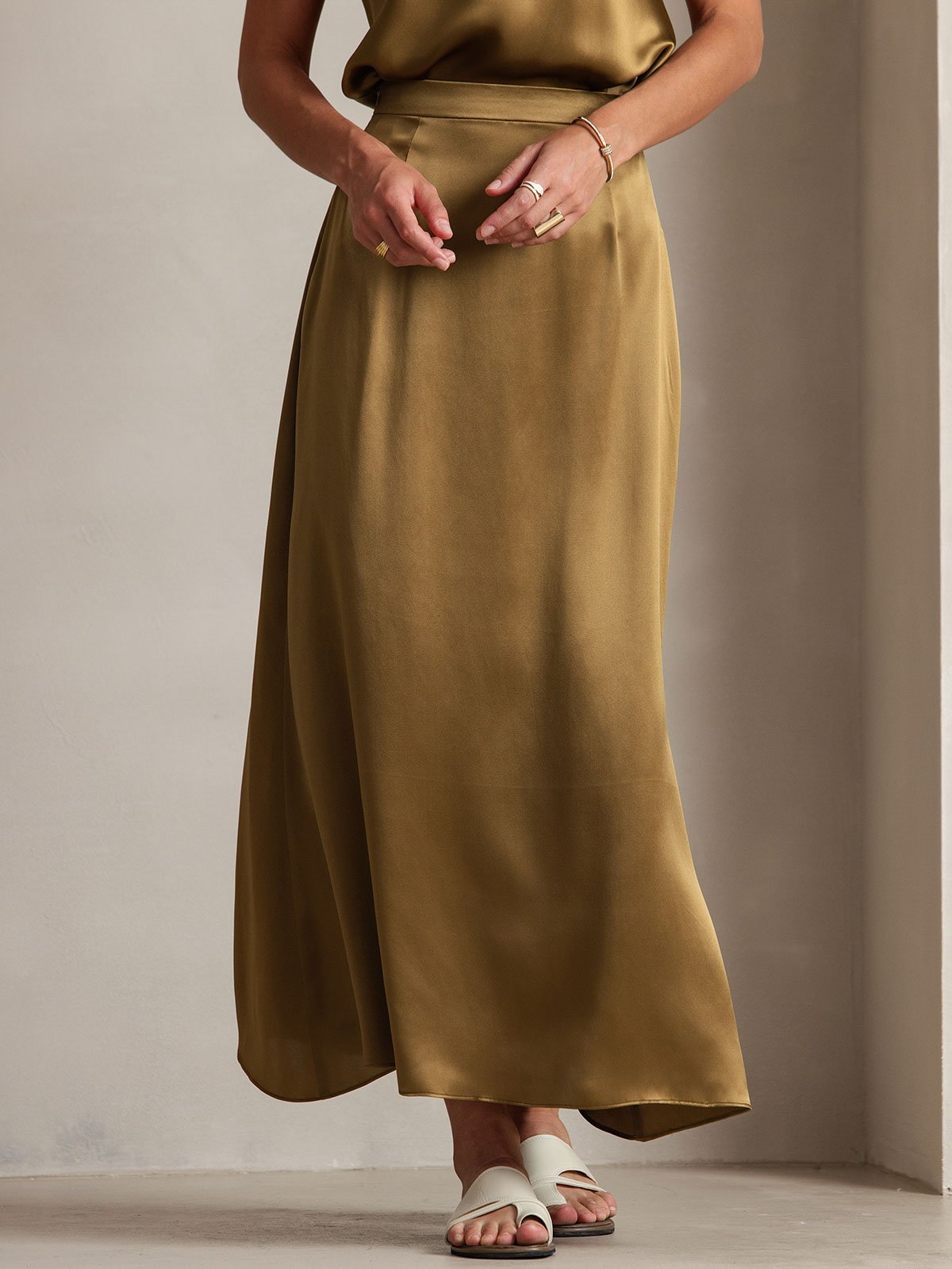 [Brown] SilkSilky-CA 19Momme Silk Skirt 003
