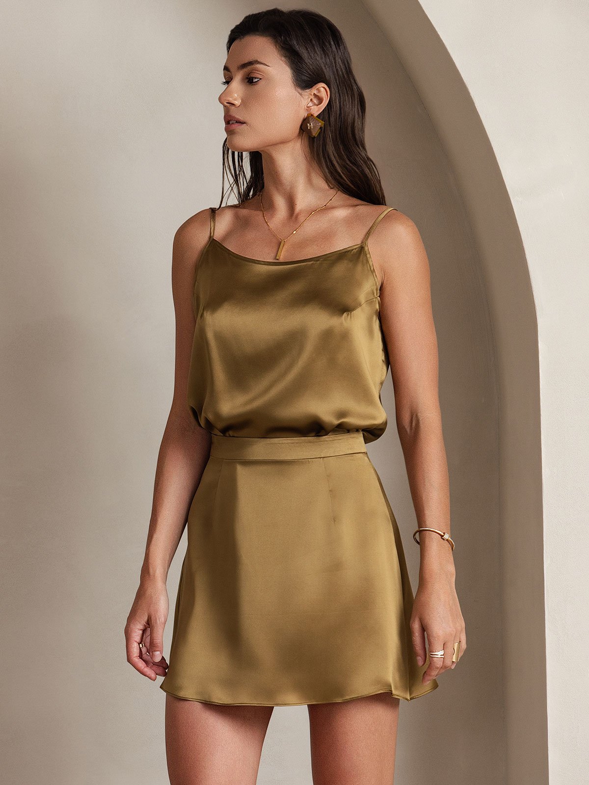 [Brown] SilkSilky-CA 19Momme Silk Skirt 003