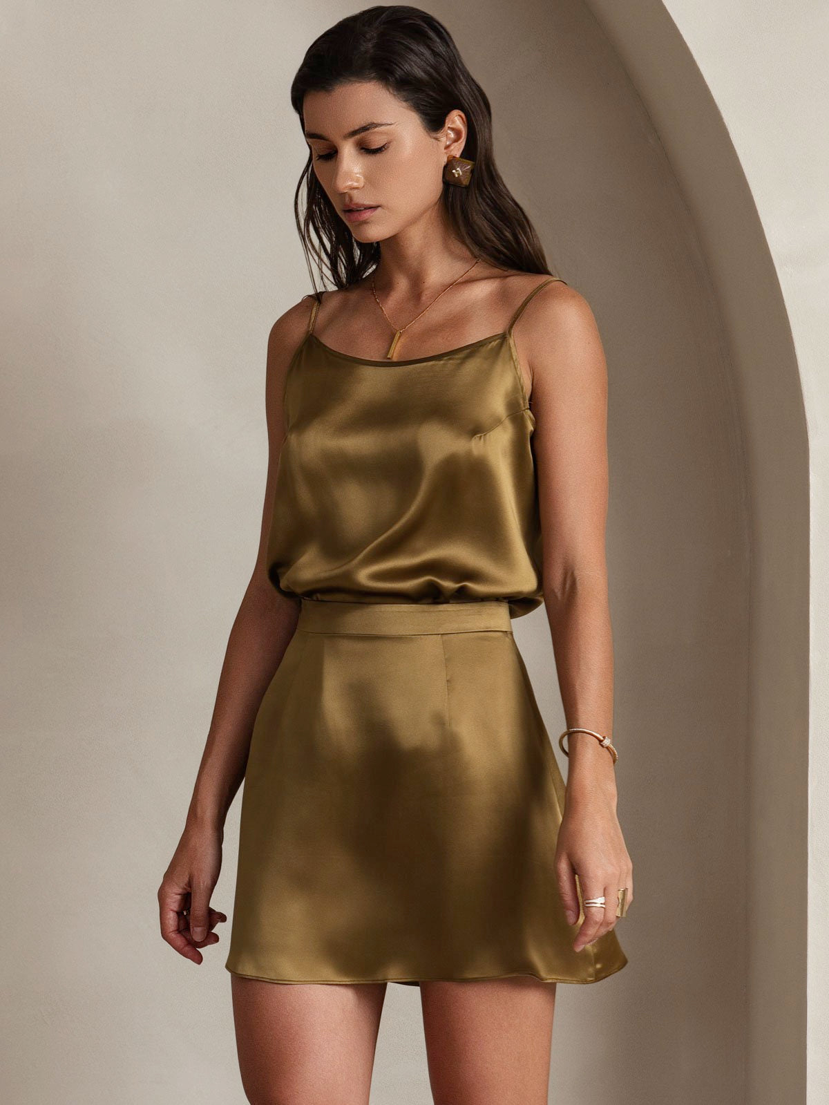 [Brown] SilkSilky-CA 19Momme Silk Skirt 004