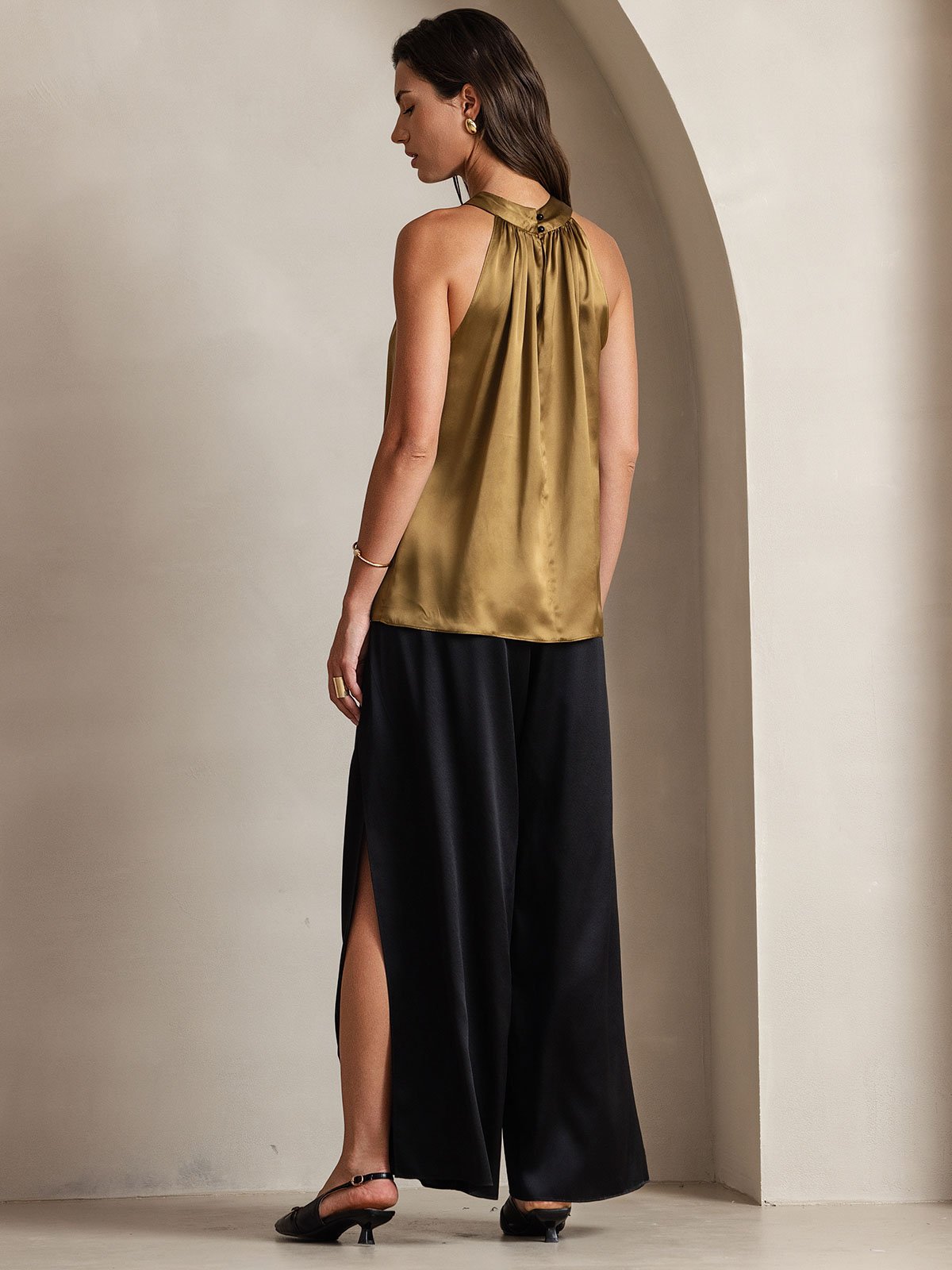 [Brown] SilkSilky-CA 19Momme Silk Sleeveless Womens T-Shirt 002