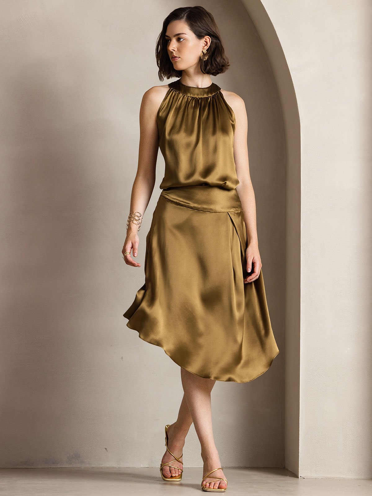 [Brown] SilkSilky-CA 19Momme Silk Sleeveless Womens T-Shirt 006