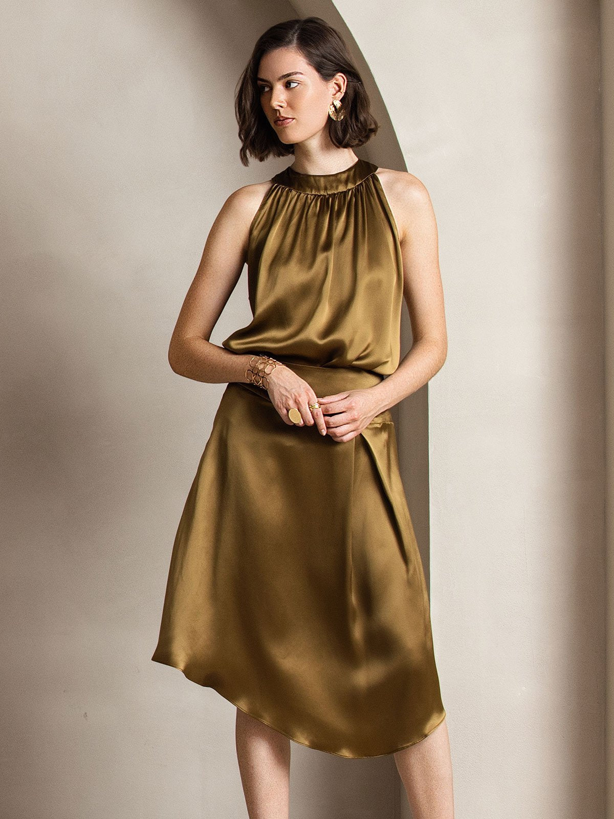 [Brown] SilkSilky-CA 19Momme Silk Sleeveless Womens T-Shirt 007