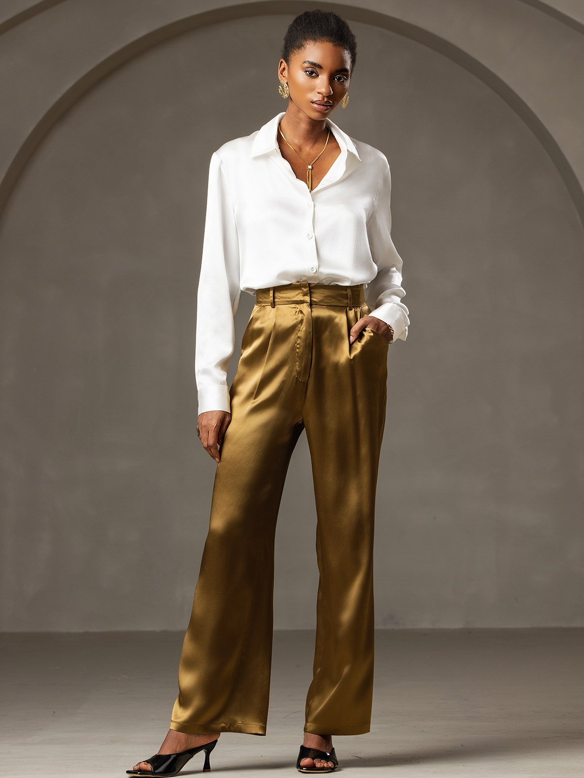 [Brown] SilkSilky-CA 19Momme Silk Womens Pants 001
