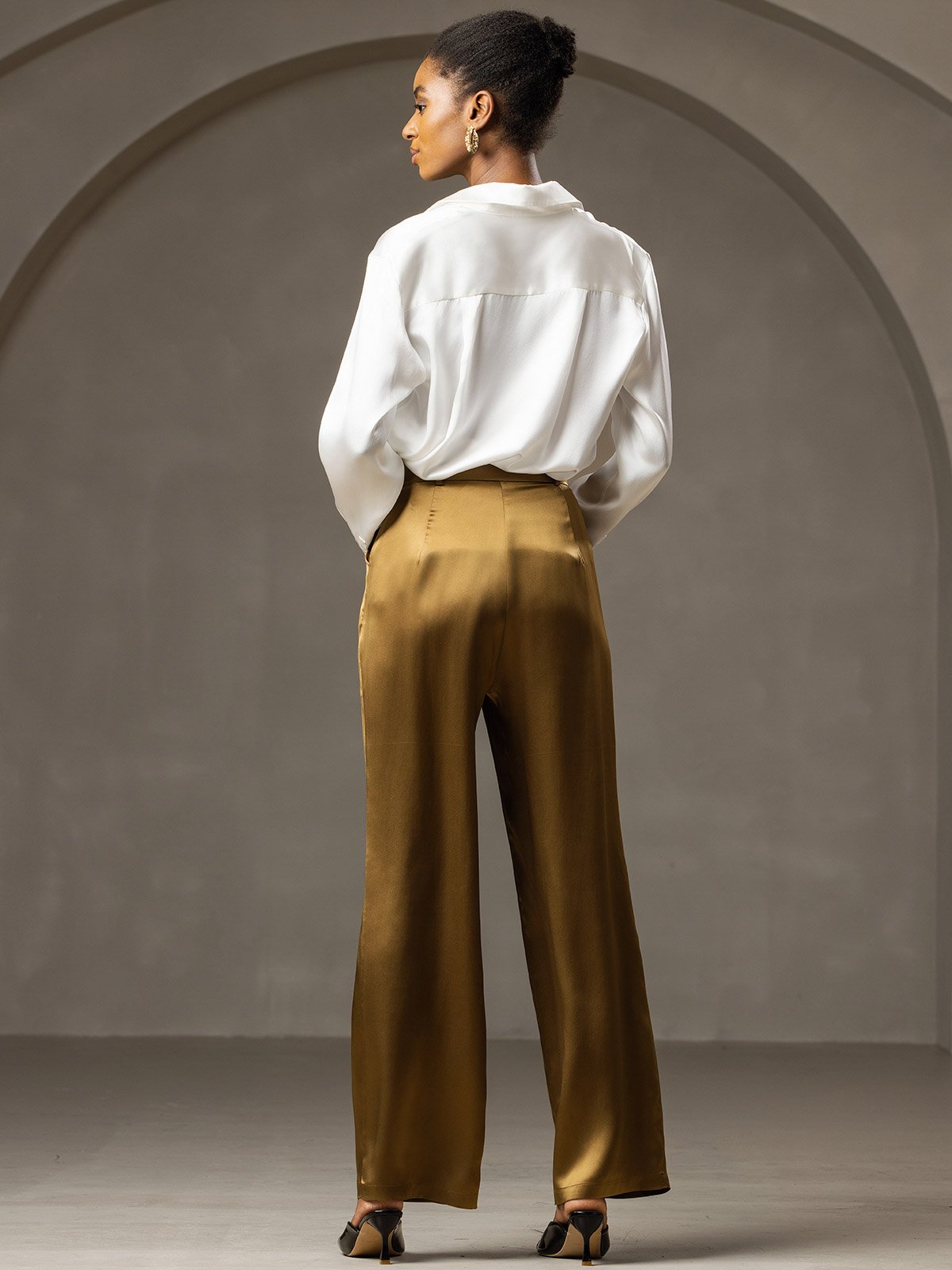 [Brown] SilkSilky-CA 19Momme Silk Womens Pants 002