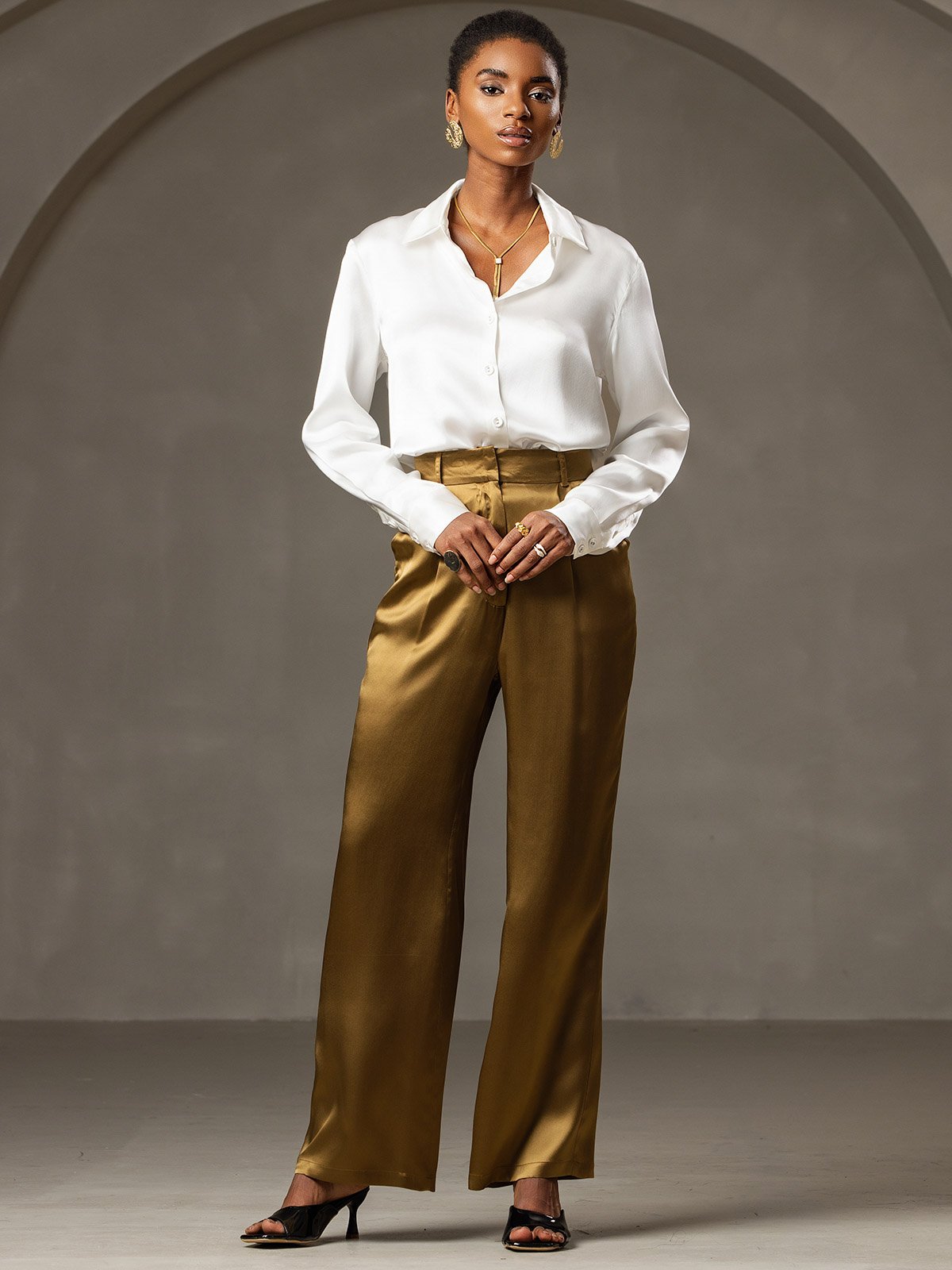 [Brown] SilkSilky-CA 19Momme Silk Womens Pants 003