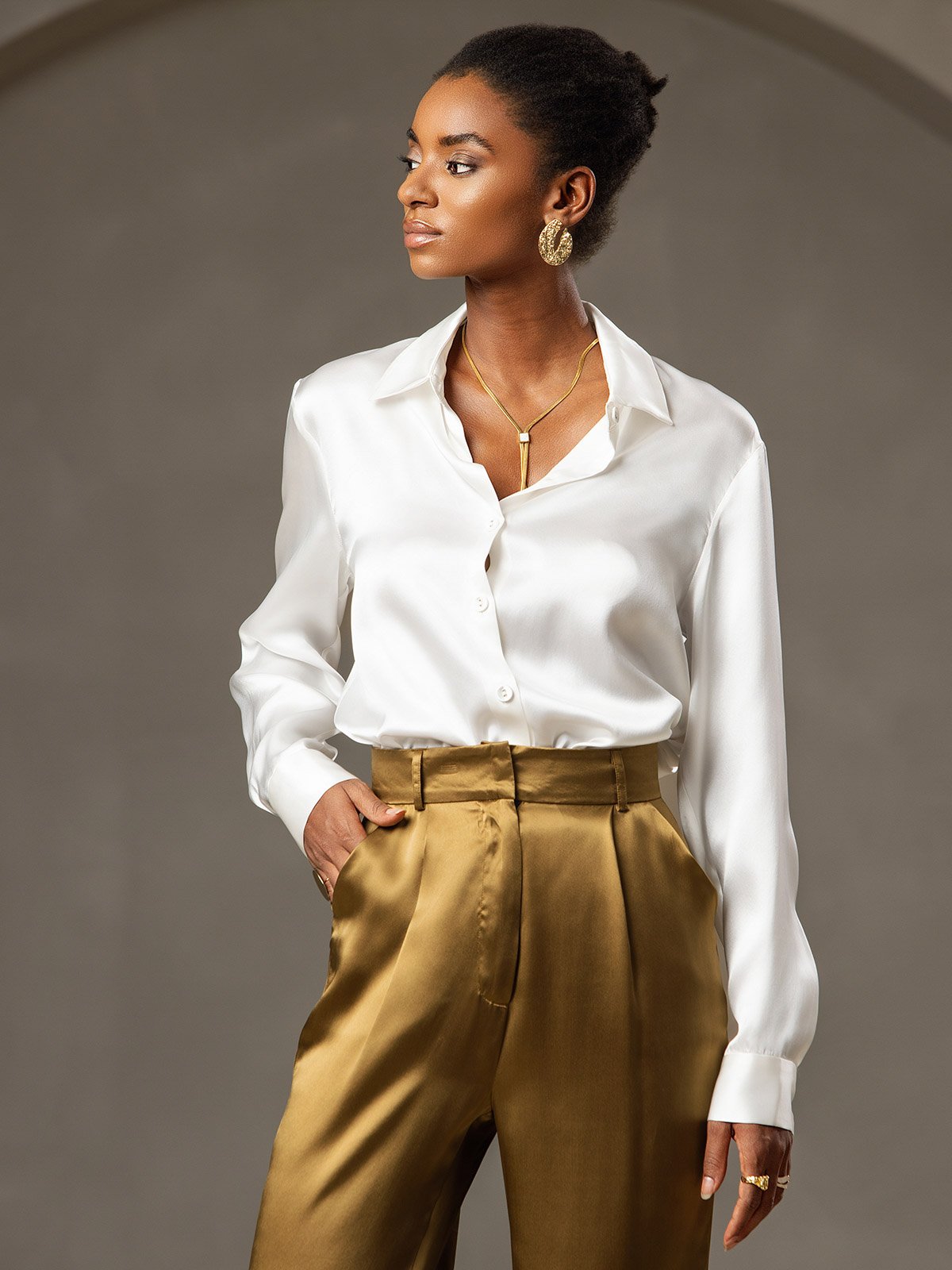 [Brown] SilkSilky-CA 19Momme Silk Womens Pants 004