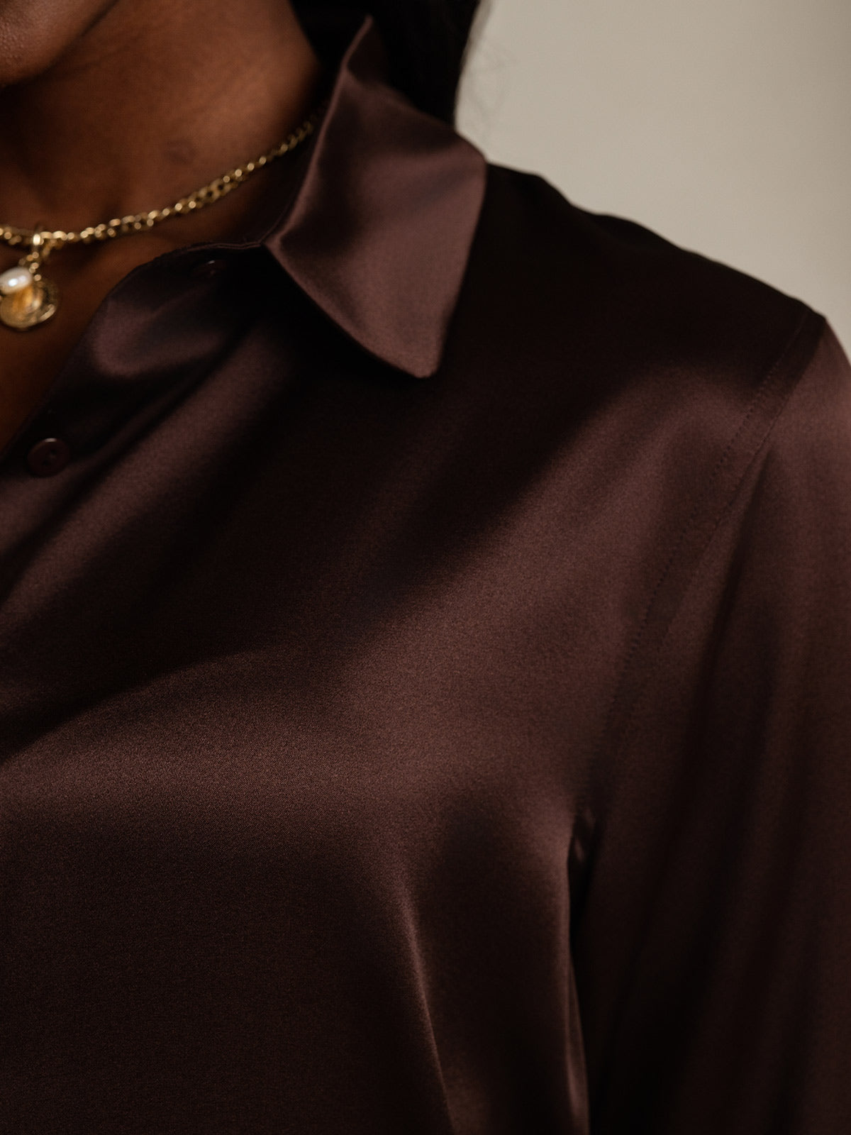 [Brown] SilkSilky-CA Silk Long Sleeve Collar Women's Shirt 008