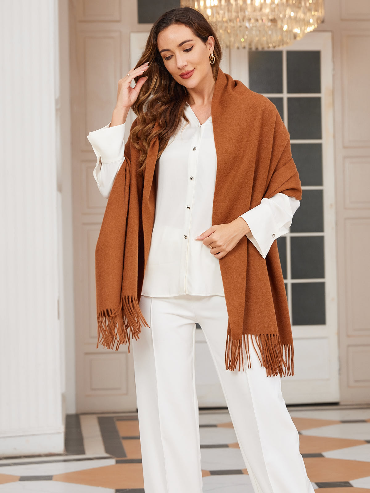 [Brown] SilkSilky-CA Wool Scarf 002