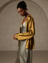 [Brown] SilkSilky-CA 19Momme Stretch Silk Charmeuse Long Sleeve Women's Outerwear 001