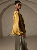 [Brown] SilkSilky-CA 19Momme Stretch Silk Charmeuse Long Sleeve Women's Outerwear 004