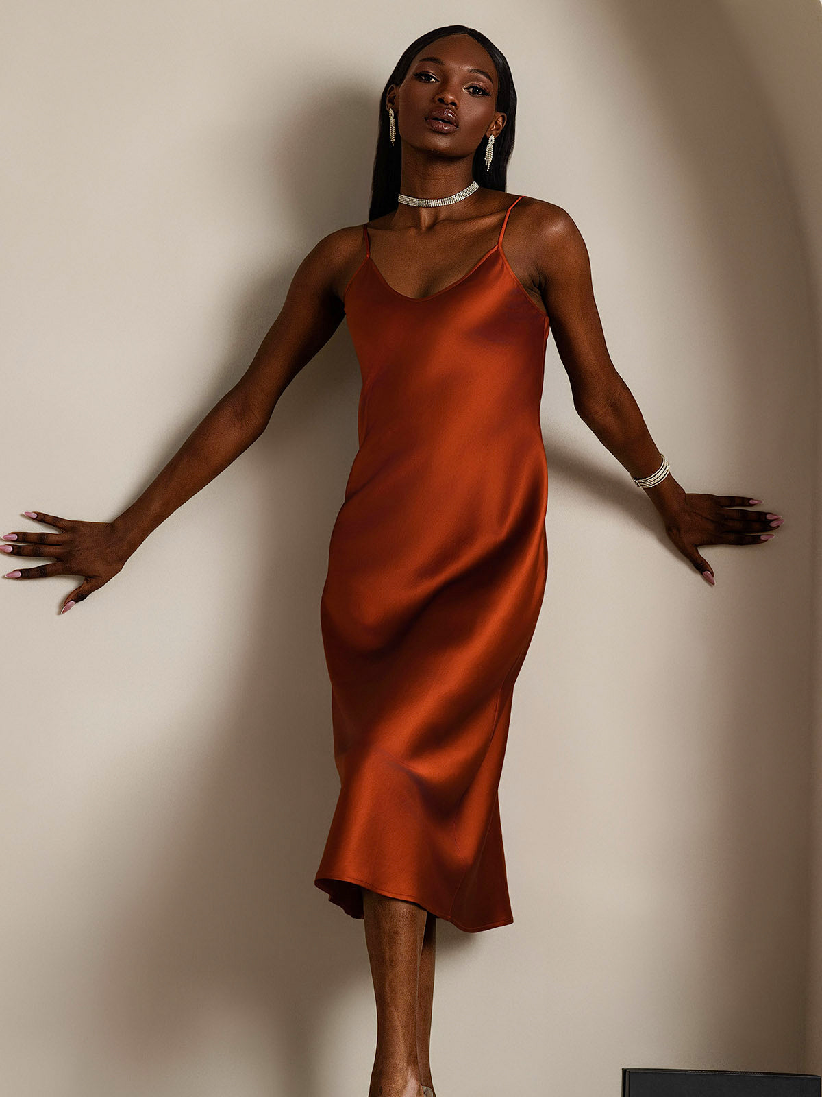 [Caramel] SilkSilky-CA Pure Silk Sleeveless Round Neck Nightgown 005