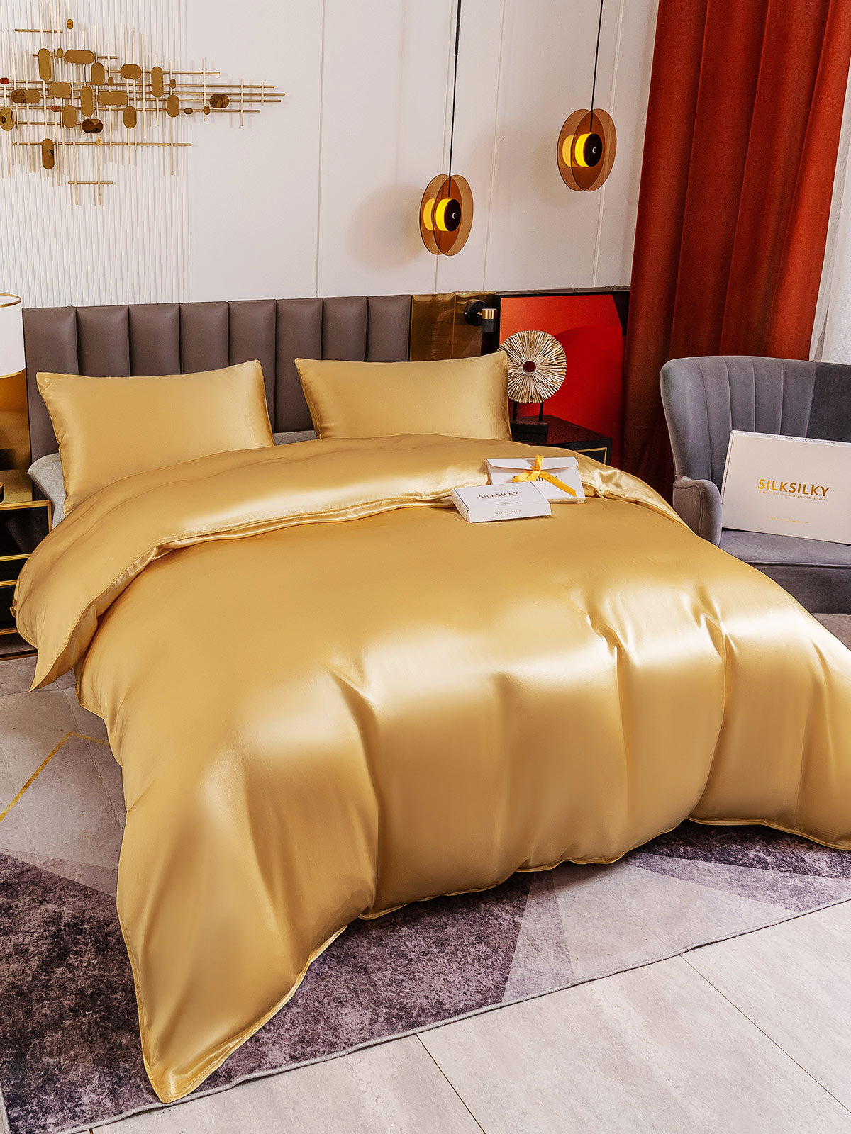 [Champagne] SilkSilky-CA 19Momme Pure Silk Bedding Set 001