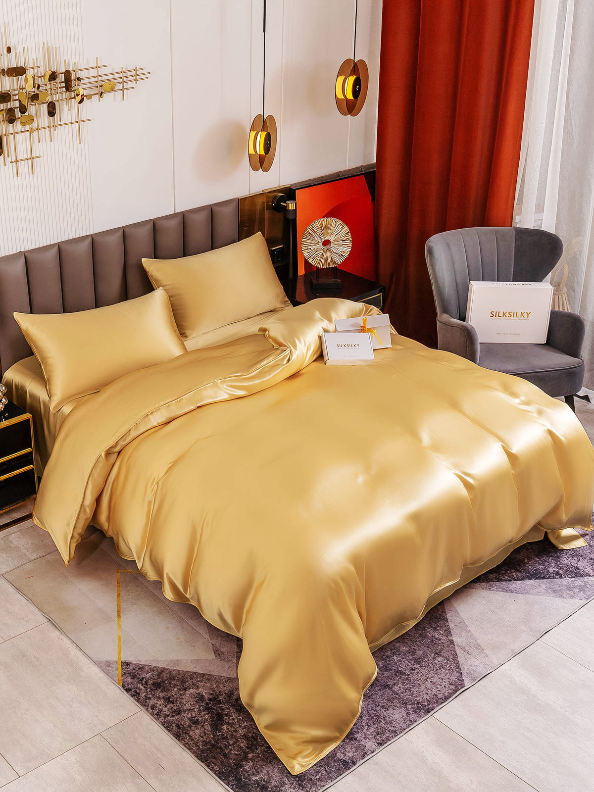 [Champagne] SilkSilky-CA 19Momme Pure Silk Bedding Set 003