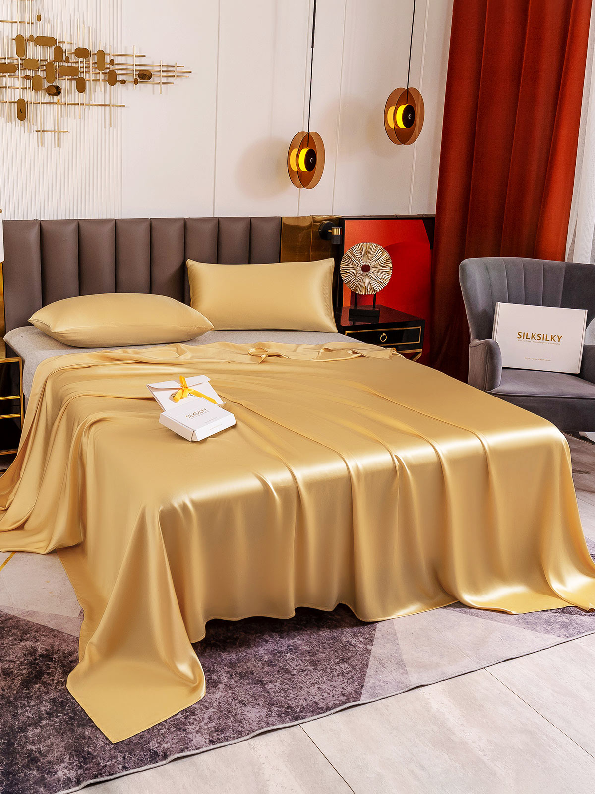 [Champagne] SilkSilky-CA 19Momme Pure Silk Bedding Set 004