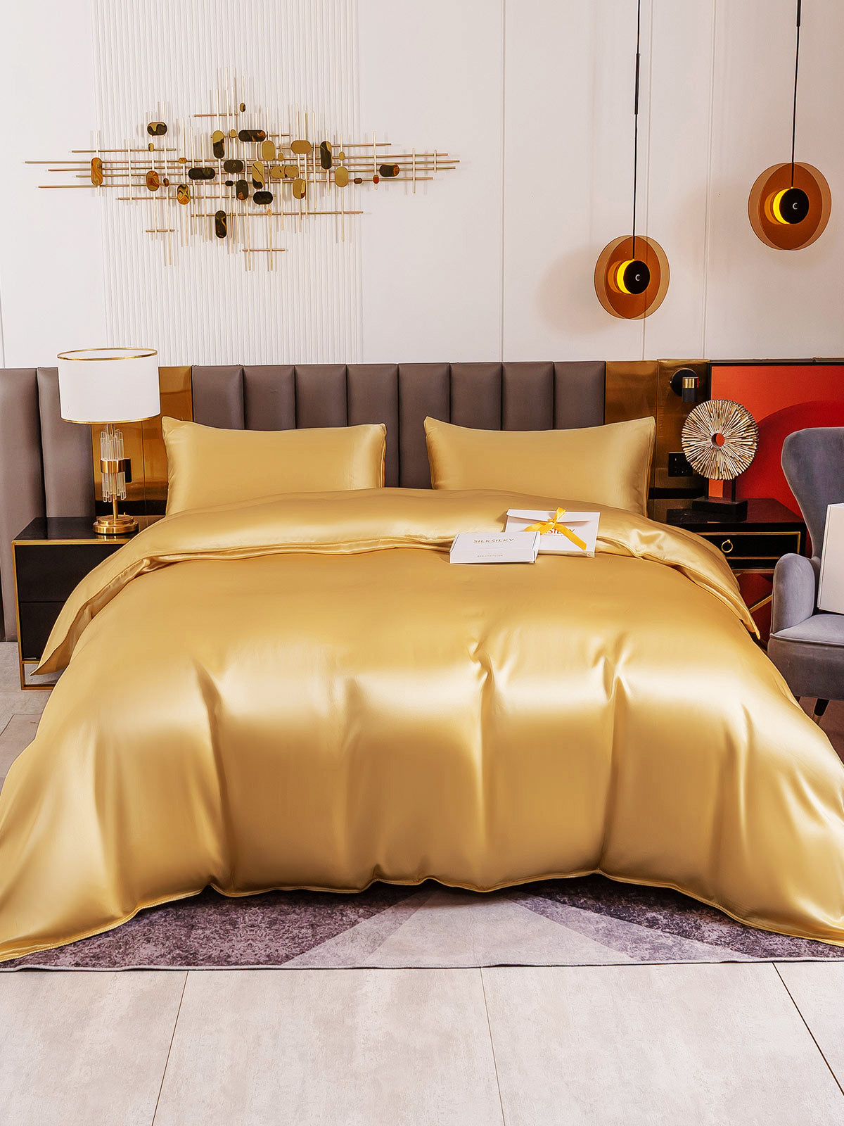 [Champagne] SilkSilky-CA 19Momme Pure Silk Bedding Set 005