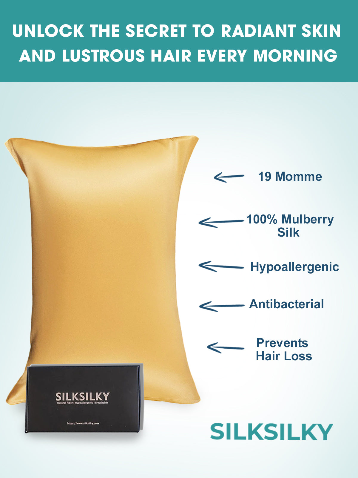 [Champagne] SilkSilky-CA 19Momme Pure Silk Pillowcase 002
