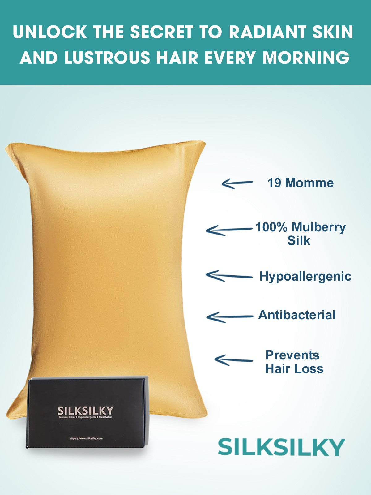 [Champagne] SilkSilky-CA 19Momme Pure Silk Pillowcase 002