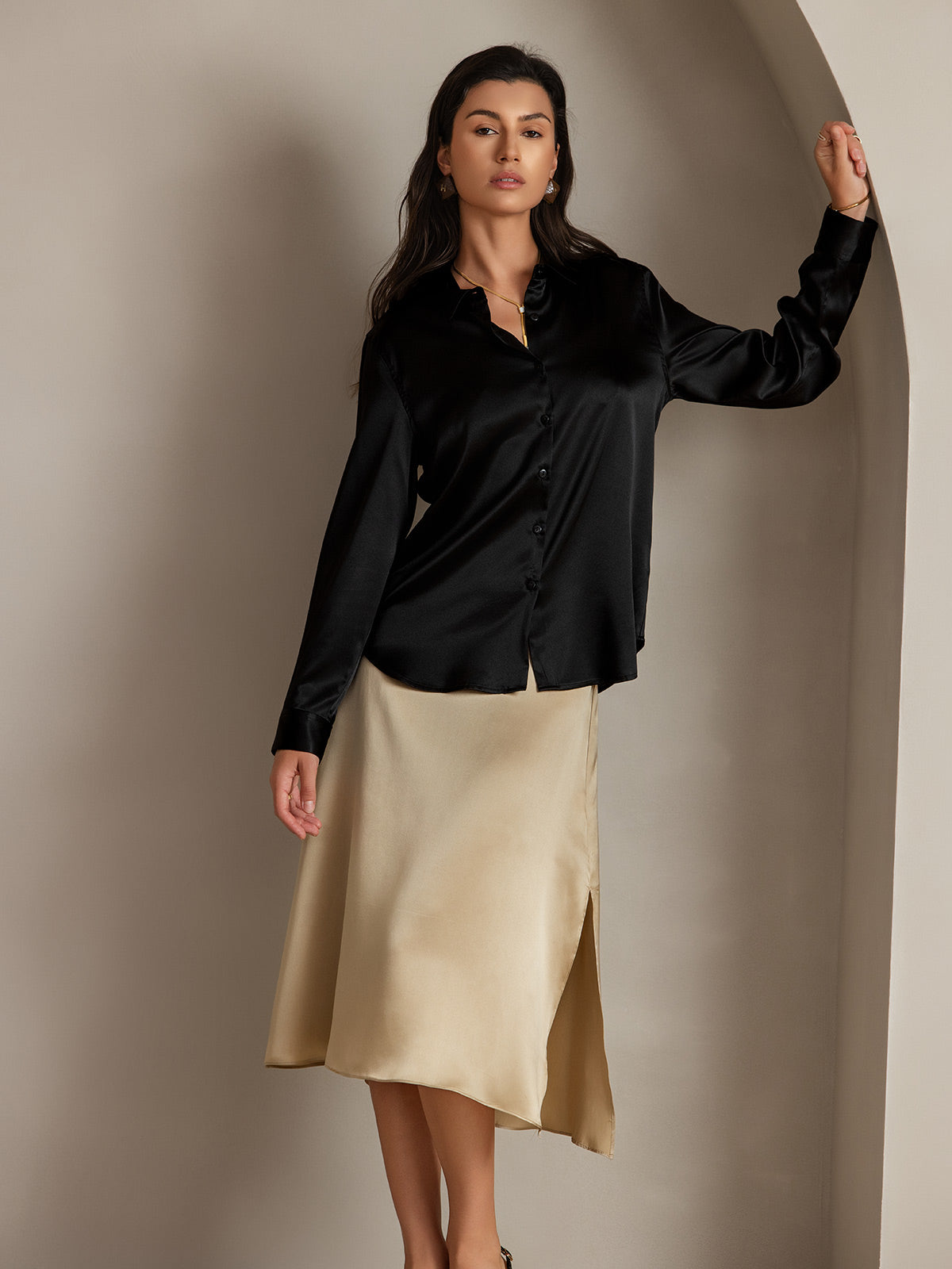 [Champagne] SilkSilky-CA 19Momme Silk Skirt 005