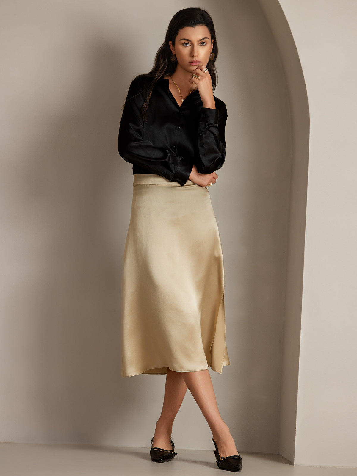 [Champagne] SilkSilky-CA 19Momme Silk Skirt 007