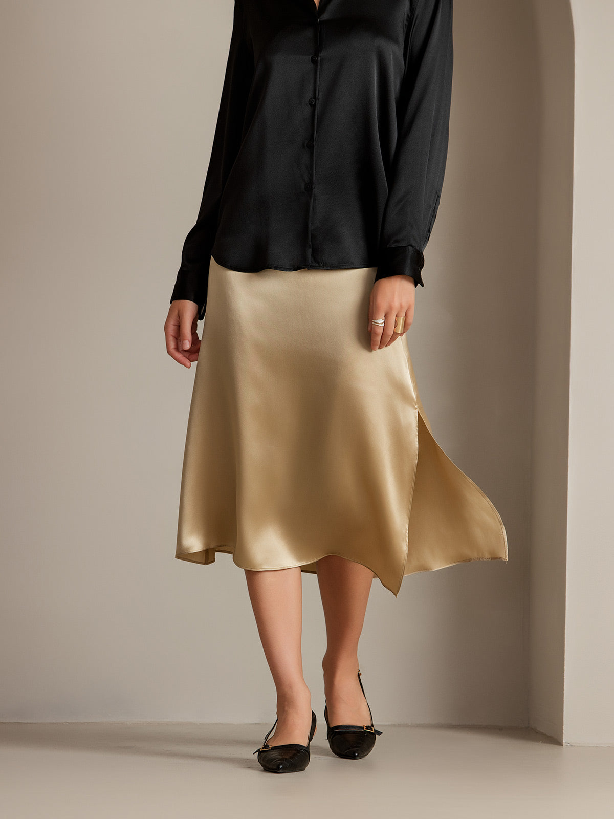 [Champagne] SilkSilky-CA 19Momme Silk Skirt 008