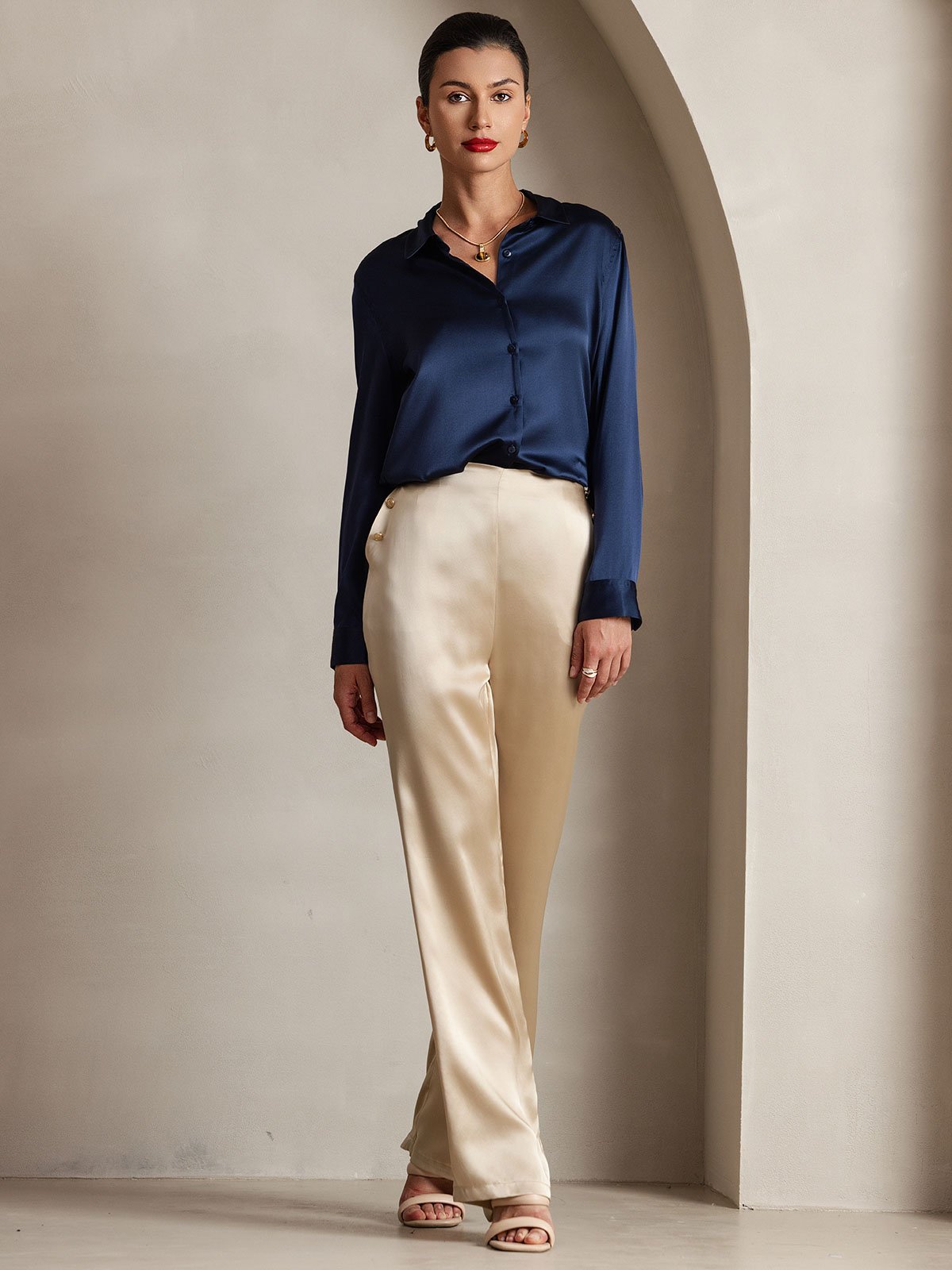 [Champagne] SilkSilky-CA 19Momme Silk Womens Pants 001