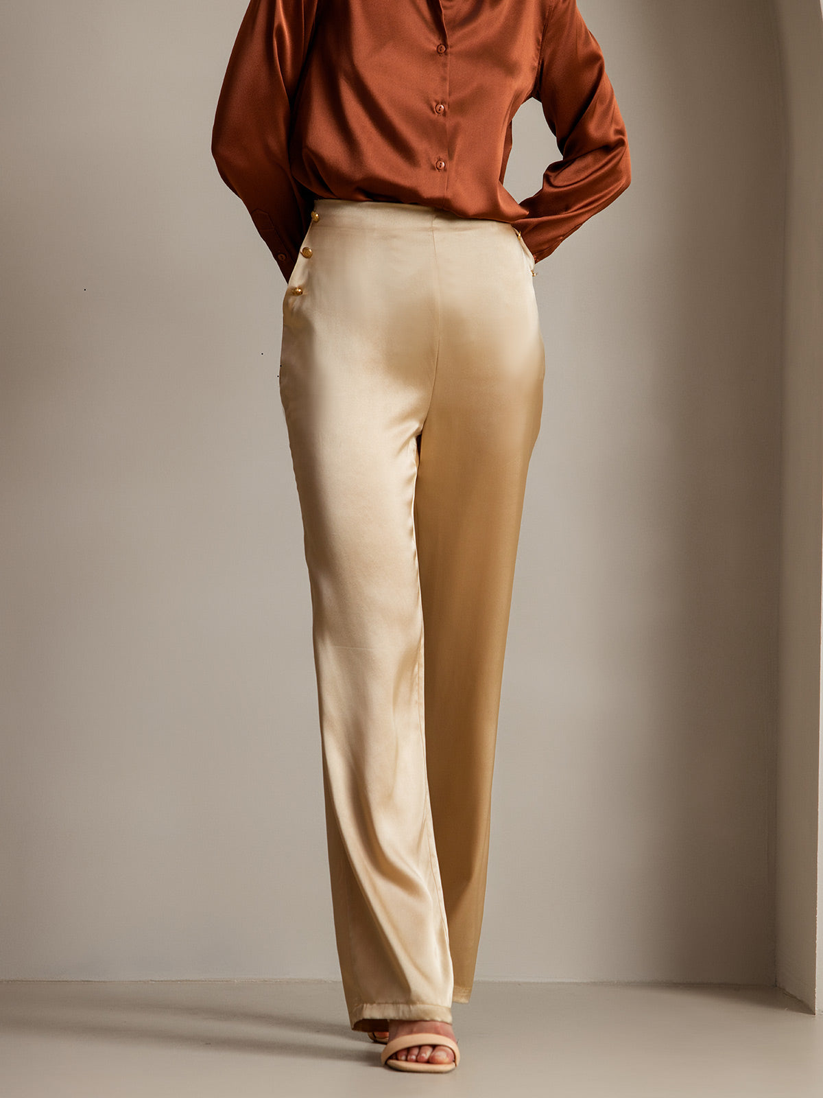 [Champagne] SilkSilky-CA 19Momme Silk Womens Pants 001
