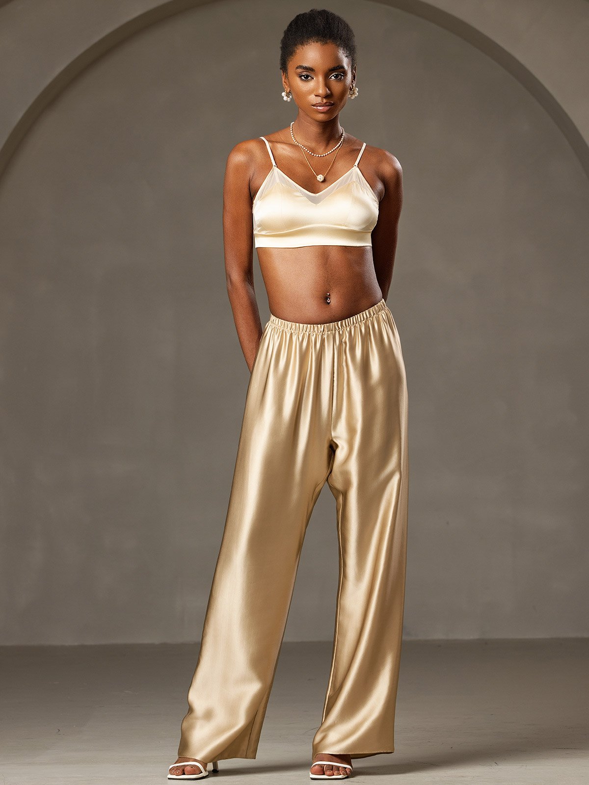 [Champagne] SilkSilky-CA 19Momme Silk Womens Pants 003