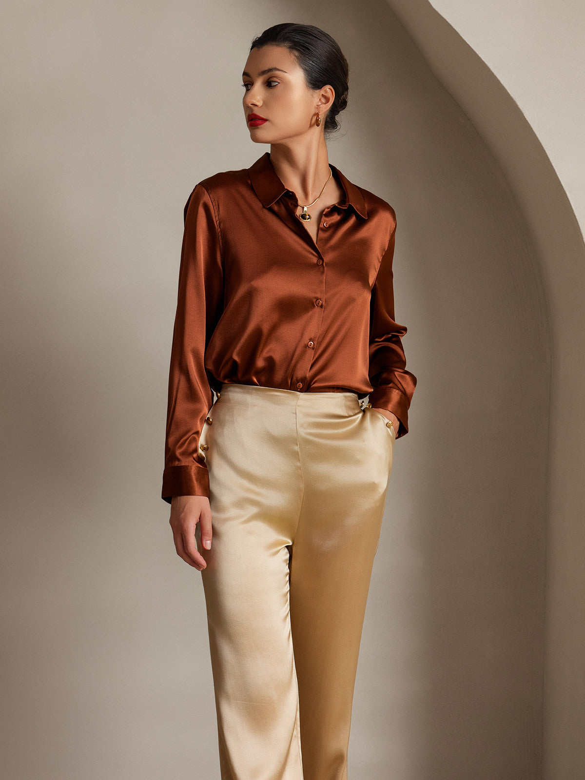 [Champagne] SilkSilky-CA 19Momme Silk Womens Pants 005
