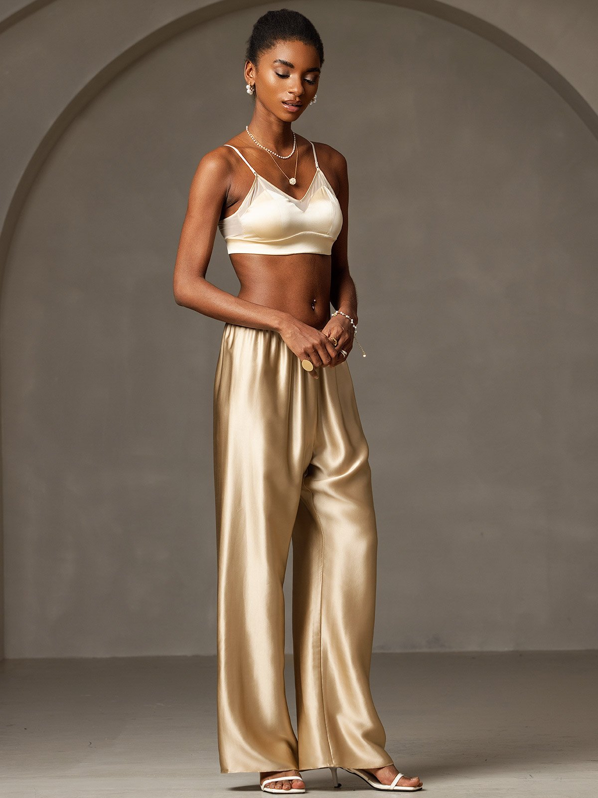 [Champagne] SilkSilky-CA 19Momme Silk Womens Pants 005