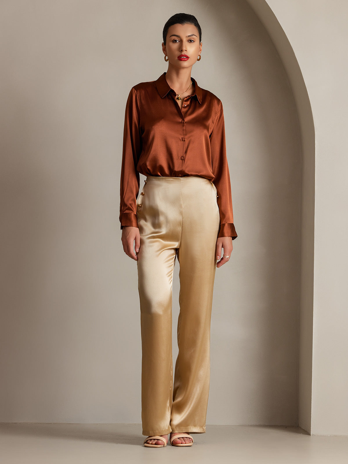[Champagne] SilkSilky-CA 19Momme Silk Womens Pants 006